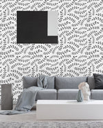 Black Scandinavian Leaves Wallpaper