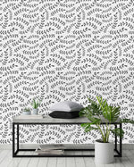 Black Scandinavian Leaves Wallpaper