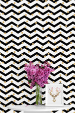 Black Waves and Gold Dots Wallpaper
