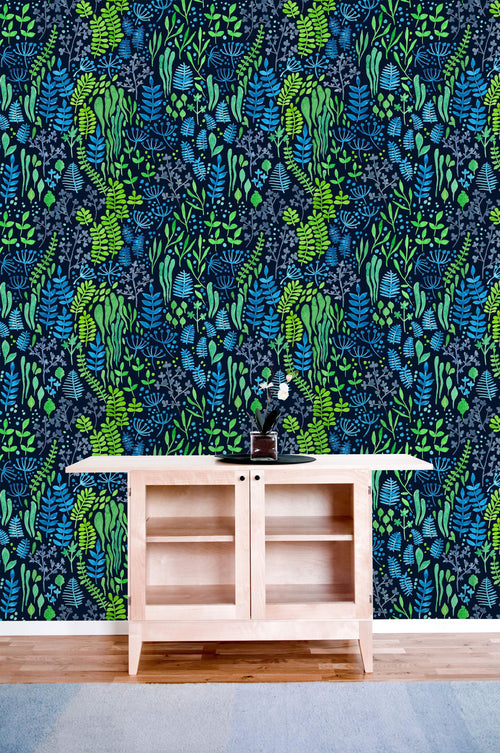 Blue and Green Botanical Wallpaper