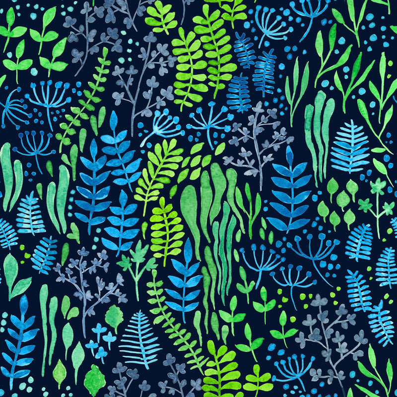 Blue and Green Botanical Wallpaper