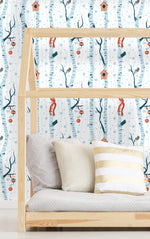 Blue Birch Tree Pattern Wallpaper