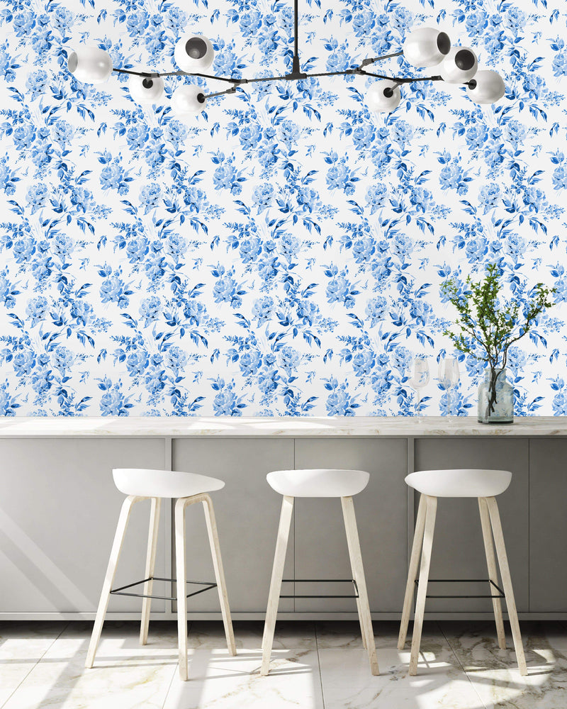 Blue Floral Pattern Wallpaper