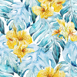 Blue Leaves and Yellow Flowers Wallpaper