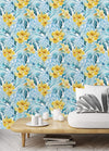 Blue Leaves and Yellow Flowers Wallpaper
