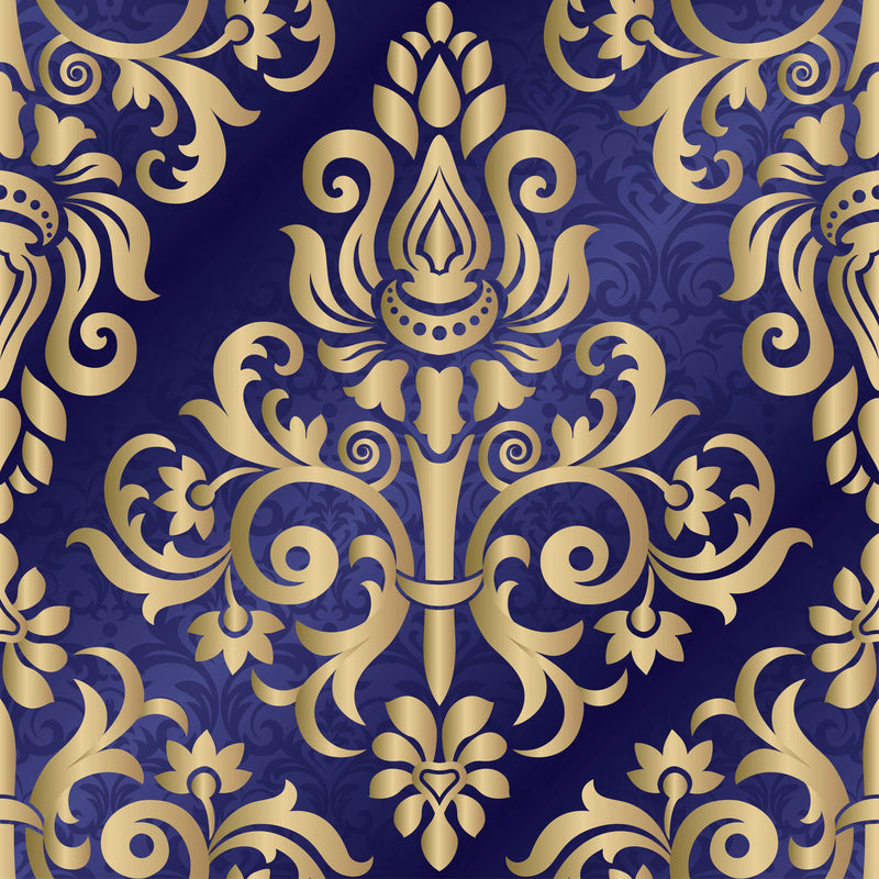 Blue Vintage Damask Wallpaper