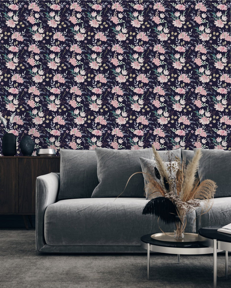 Pink Peonies on Dark Background Wallpaper