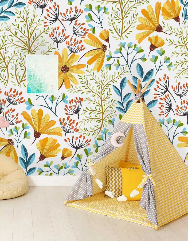 Boho Spring Flowers Wallpaper Mural