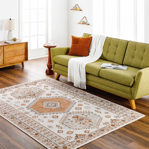 Cain Cream & Rust Washable Area Rug