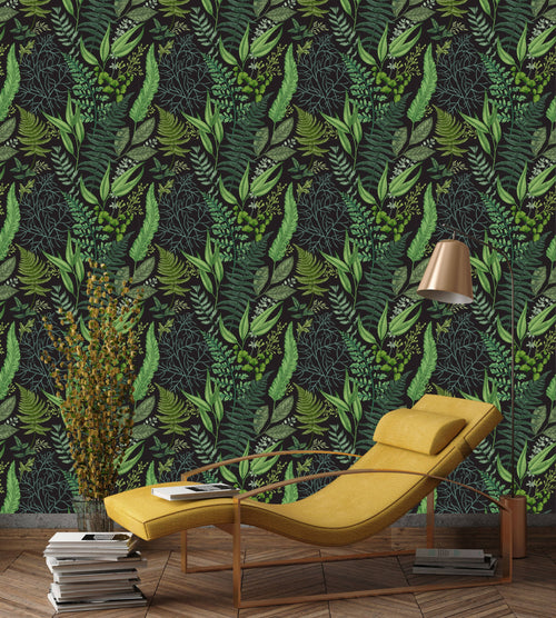 Botanical Leaves and Ferns Wallpaper