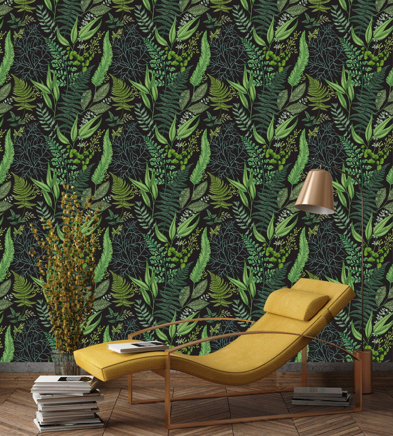 Botanical Leaves and Ferns Wallpaper