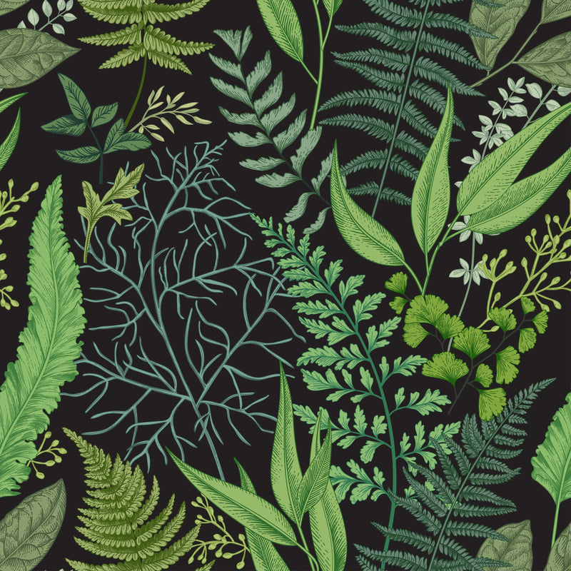 Botanical Leaves and Ferns Wallpaper