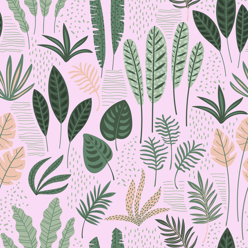 Botanical Mix on Pink Background Wallpaper