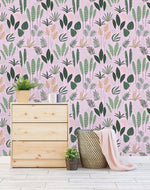 Botanical Mix on Pink Background Wallpaper