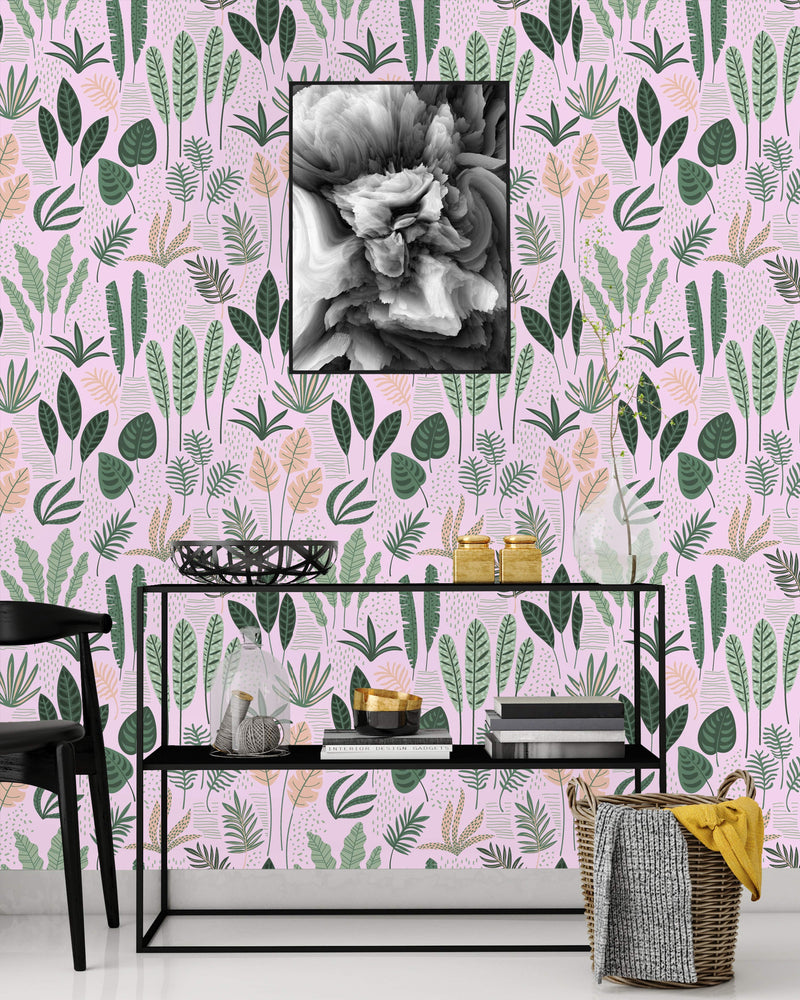 Botanical Mix on Pink Background Wallpaper