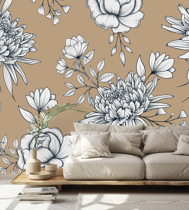 Beige Floral Wallpaper