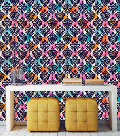 Bright Damask Pattern Wallpaper