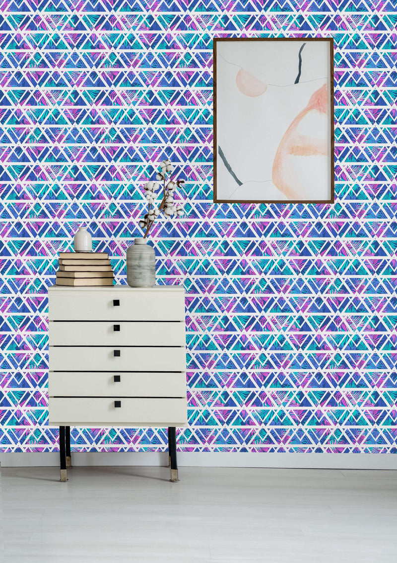 Bright Palm Geometric Leaves Wallpaper