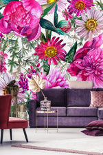Bright Pink Floral Wallpaper Mural