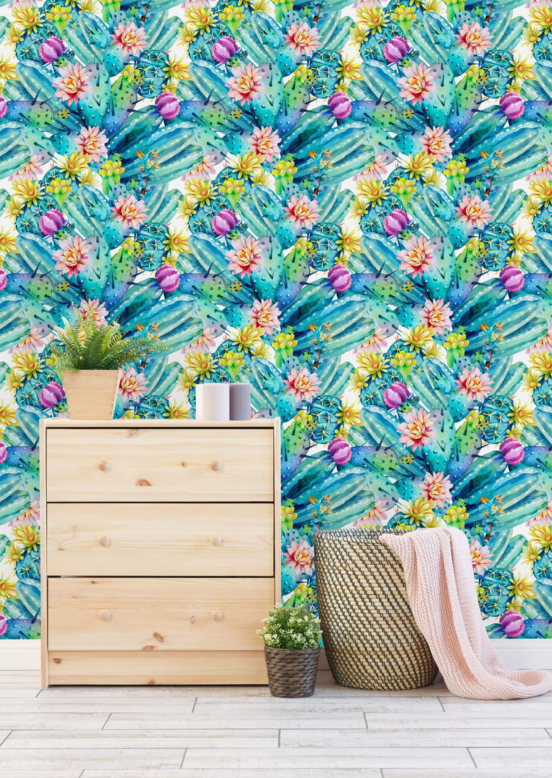 Bright Watercolor Cactus Wallpaper