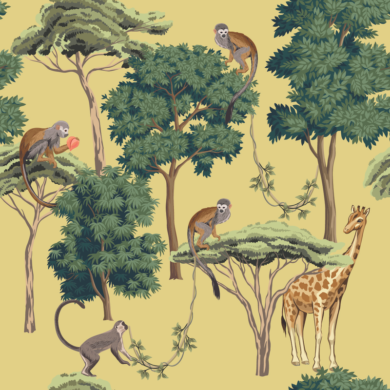 Yellow Wallpaper with African Animals