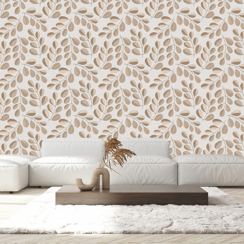 Elegant Beige Leaves Wallpaper Smart Quality