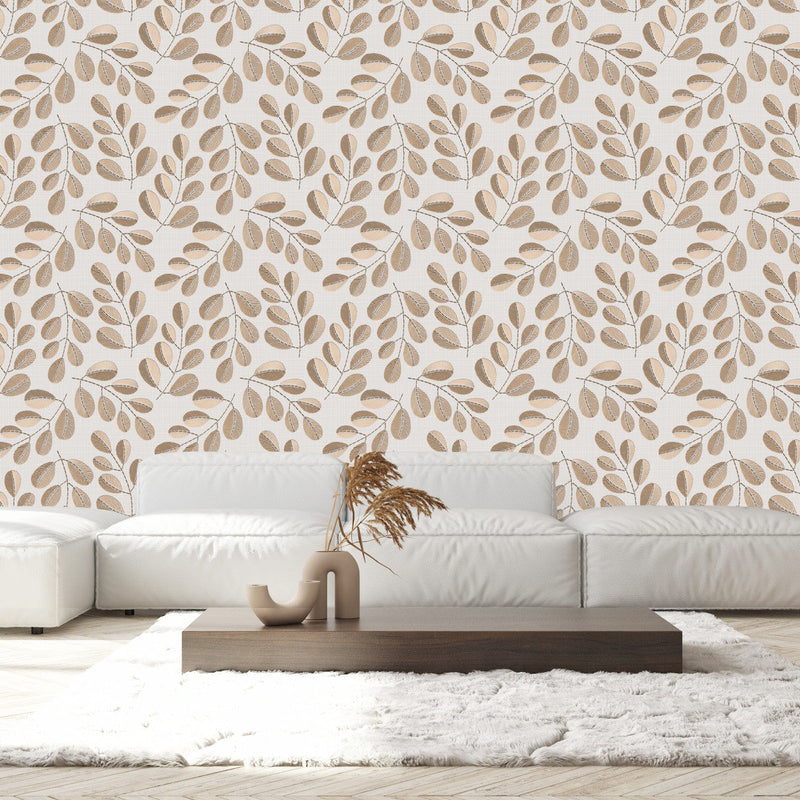 Elegant Beige Leaves Wallpaper Smart Quality