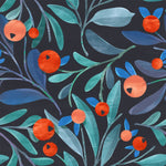 Blue Leaves with Berries Wallpaper