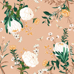 White Flowers on Orange Wallpaper