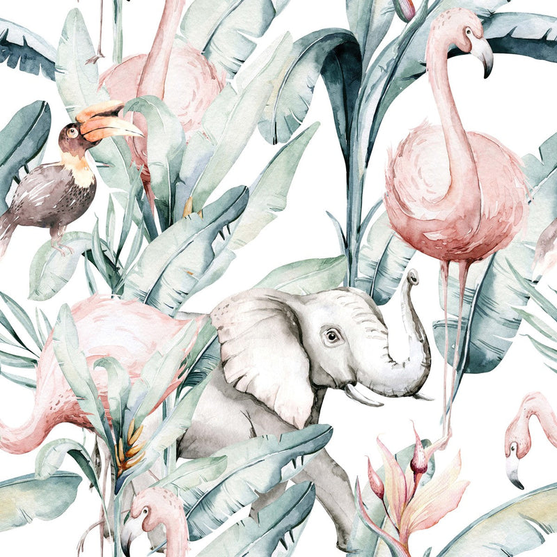 Elephants and Flamingos Wallpaper