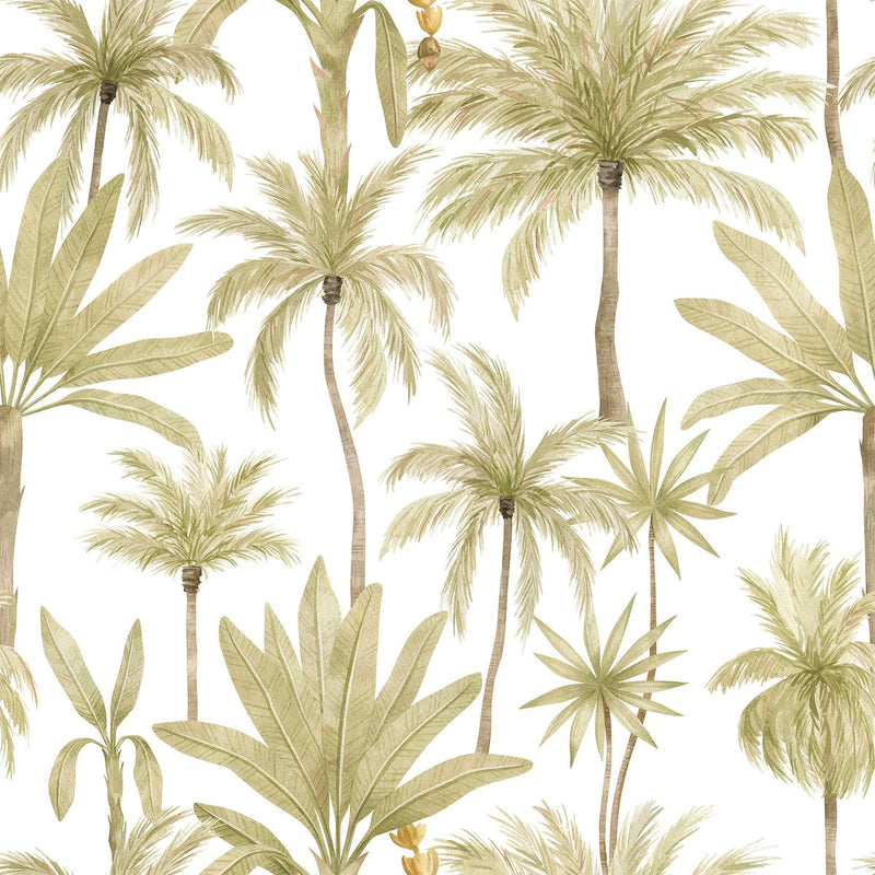 White Wallpaper with Palms