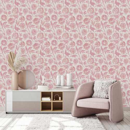 Pink Peonies Contours Wallpaper