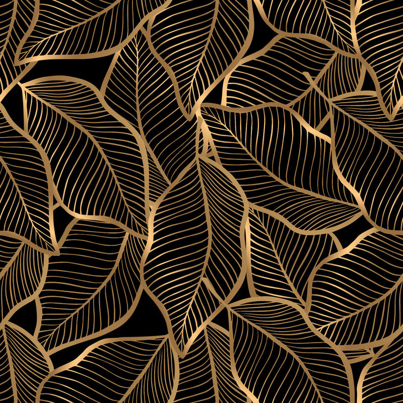 Black Wallpaper with Gold Palm Leaves