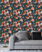 Contemporary Dark Wallpaper with Flowers Tasteful
