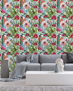 Cactus with Poppy Flowers Wallpaper