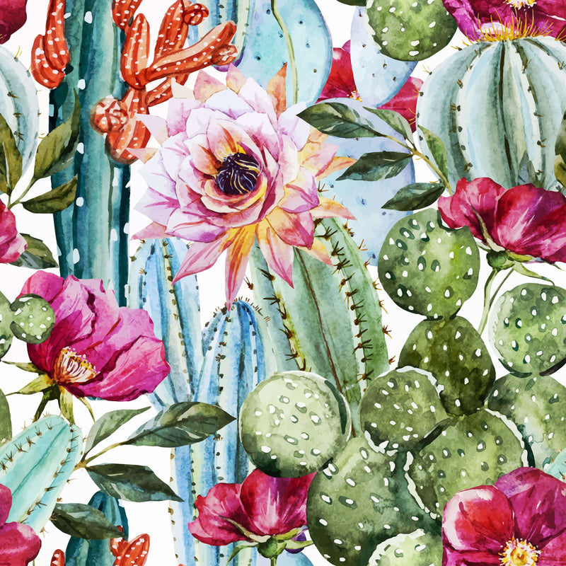 Cactus with Poppy Flowers Wallpaper