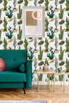 Cactuses and Succulents on White Background Wallpaper