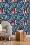 Cattails and Blue Leaves Wallpaper