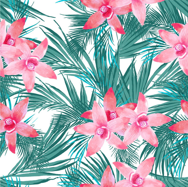 Contemporary Pink Exotic Flowers Wallpaper Chic