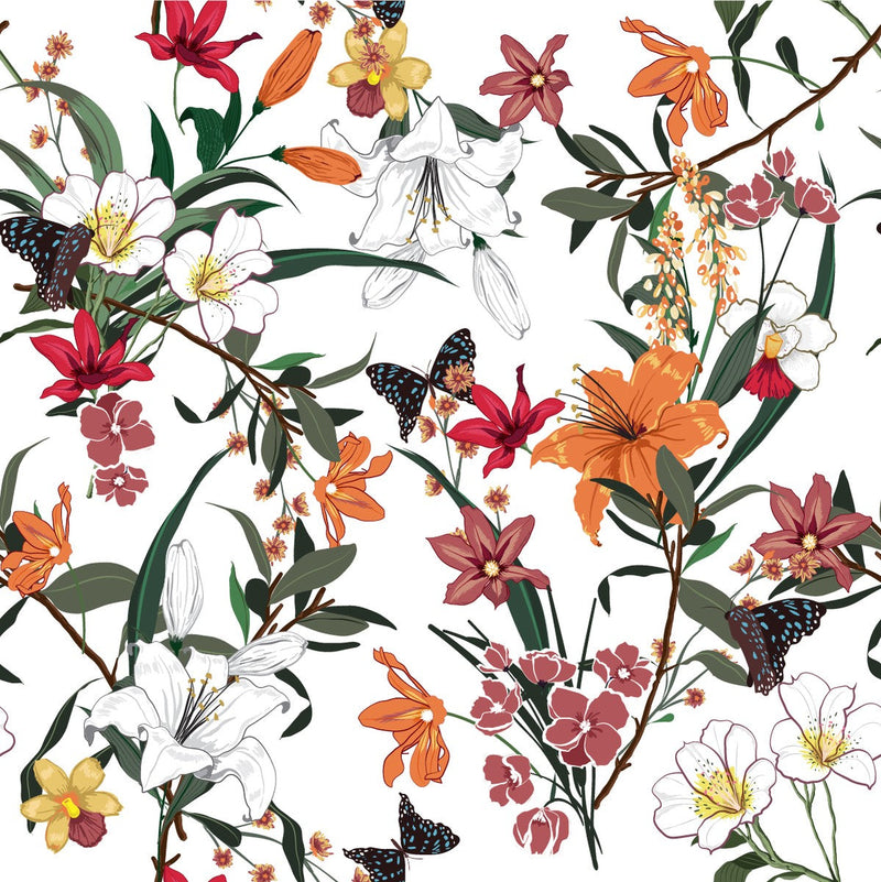 White Wallpaper with Lilies