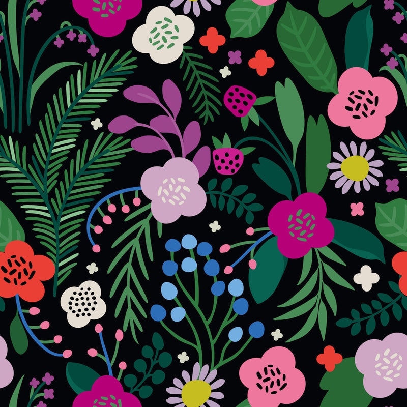 Pink Strawberry and Flowers Wallpaper