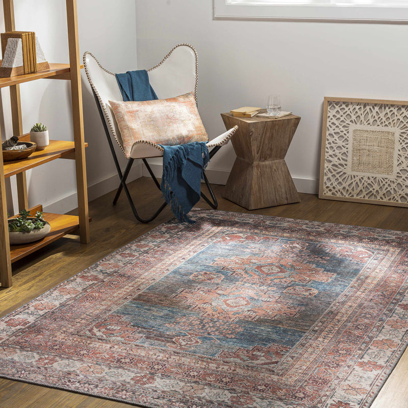 Baltinglass Rust & Blue Washable Area Rug