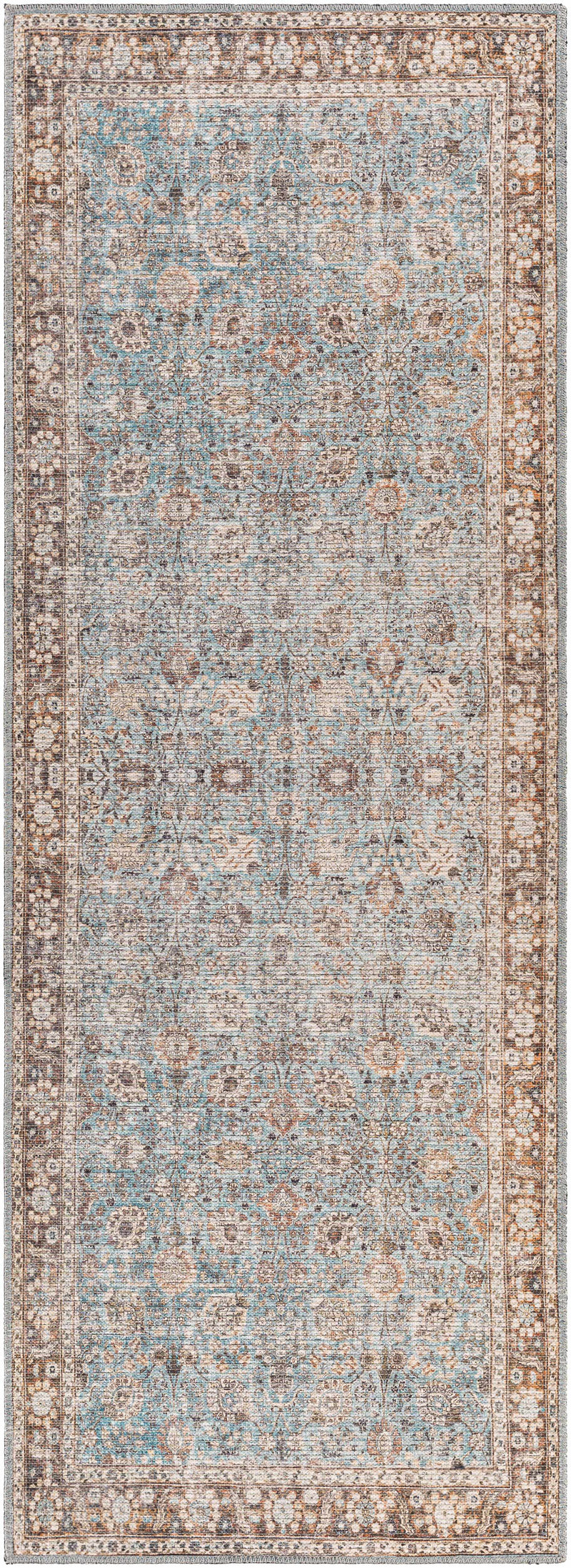 Brown Blue Dauis Vintage Washable Rug