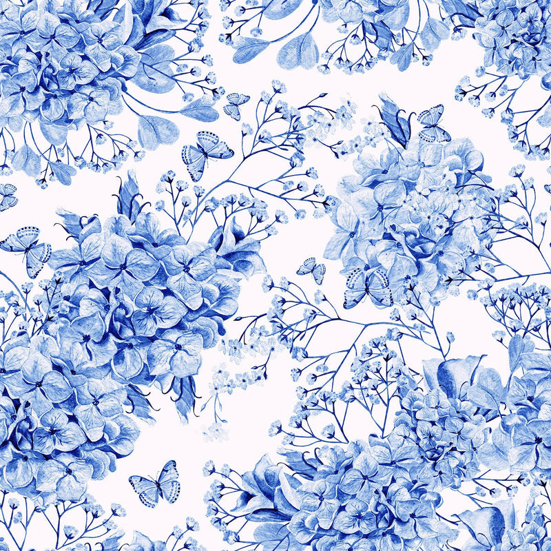 Blue Floral Wallpaper with Butterflies