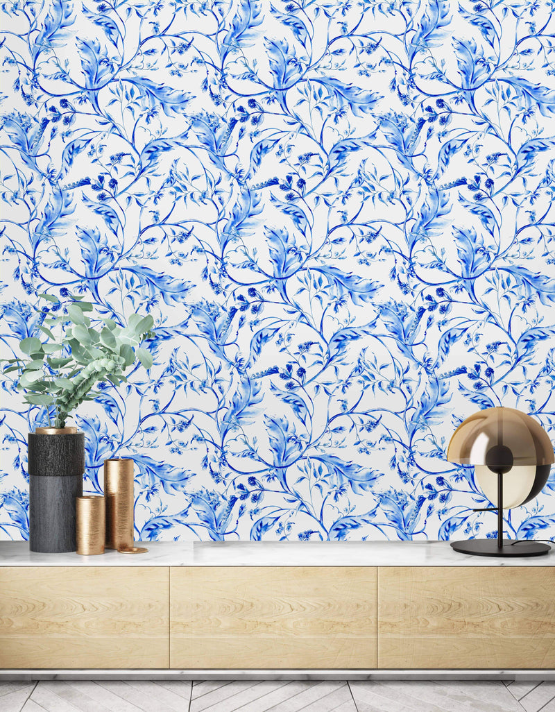 Cobalt Floral Pattern Wallpaper