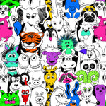 Colorful Bright Psychadelic Seamless Pattern with Funny Animals Wallpaper