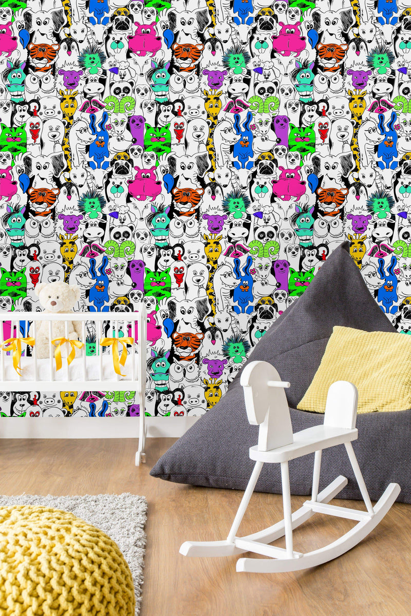 Colorful Bright Psychadelic Seamless Pattern with Funny Animals Wallpaper