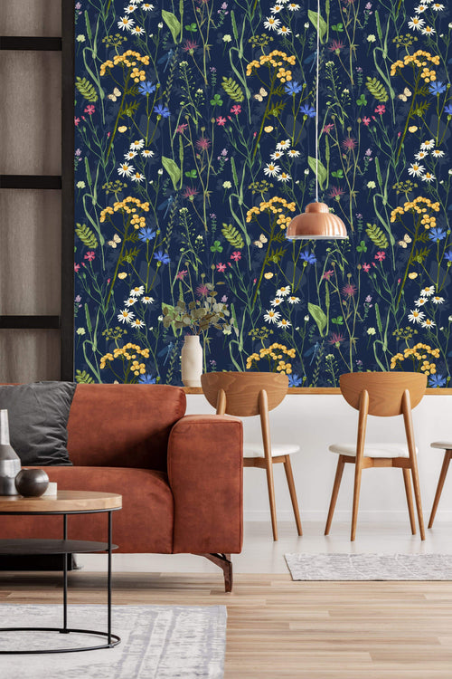 Colorful Herbs and Flowers on Dark Background Wallpaper