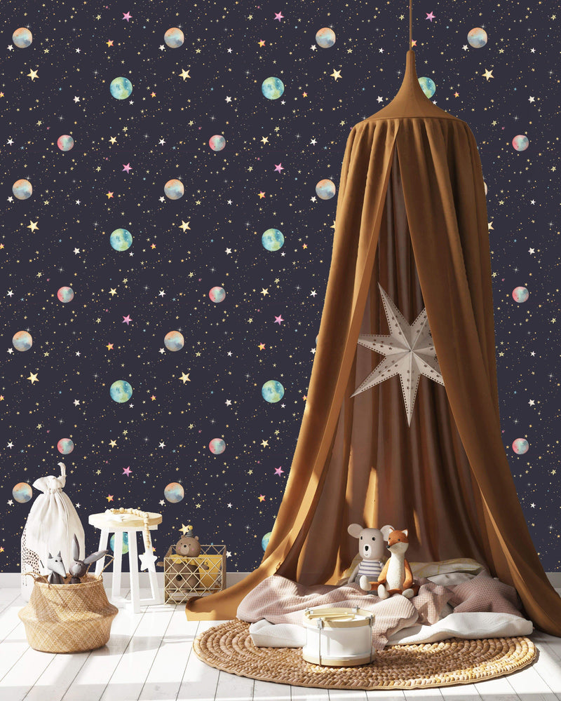Colorful Stars and Planets Wallpaper