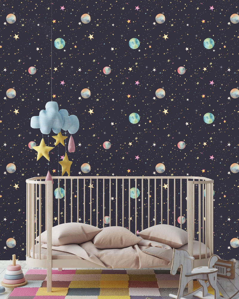 Colorful Stars and Planets Wallpaper